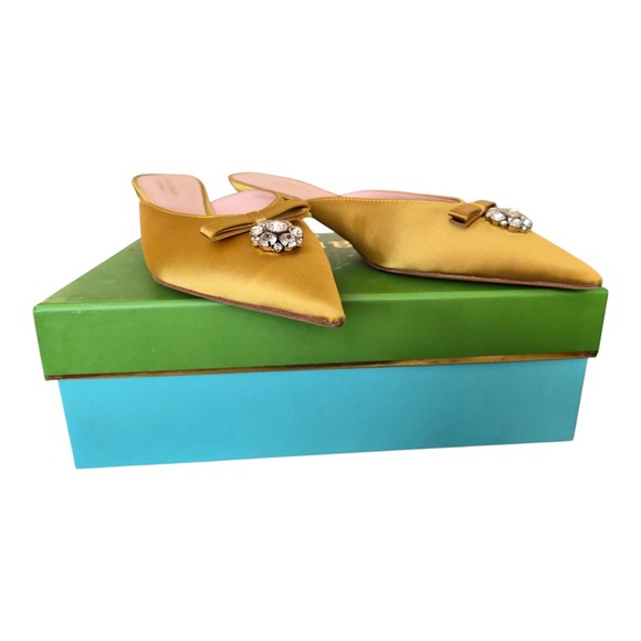 Kate Spade Darlene Satin Mules Roastd Maize Yellow Pointed‎ Toe Size 8 - Picture 2 of 10